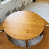 Set of round table and 4 rounded benches, 1950
