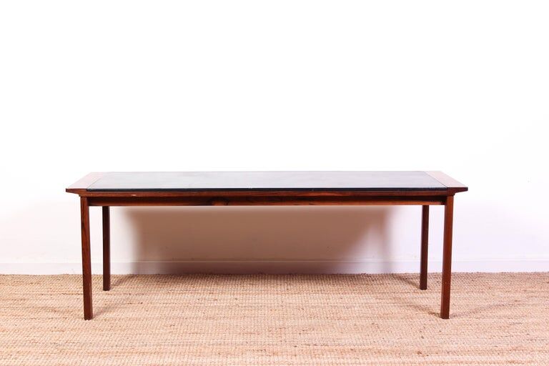 Rosewood coffee table with Denmark leather tray