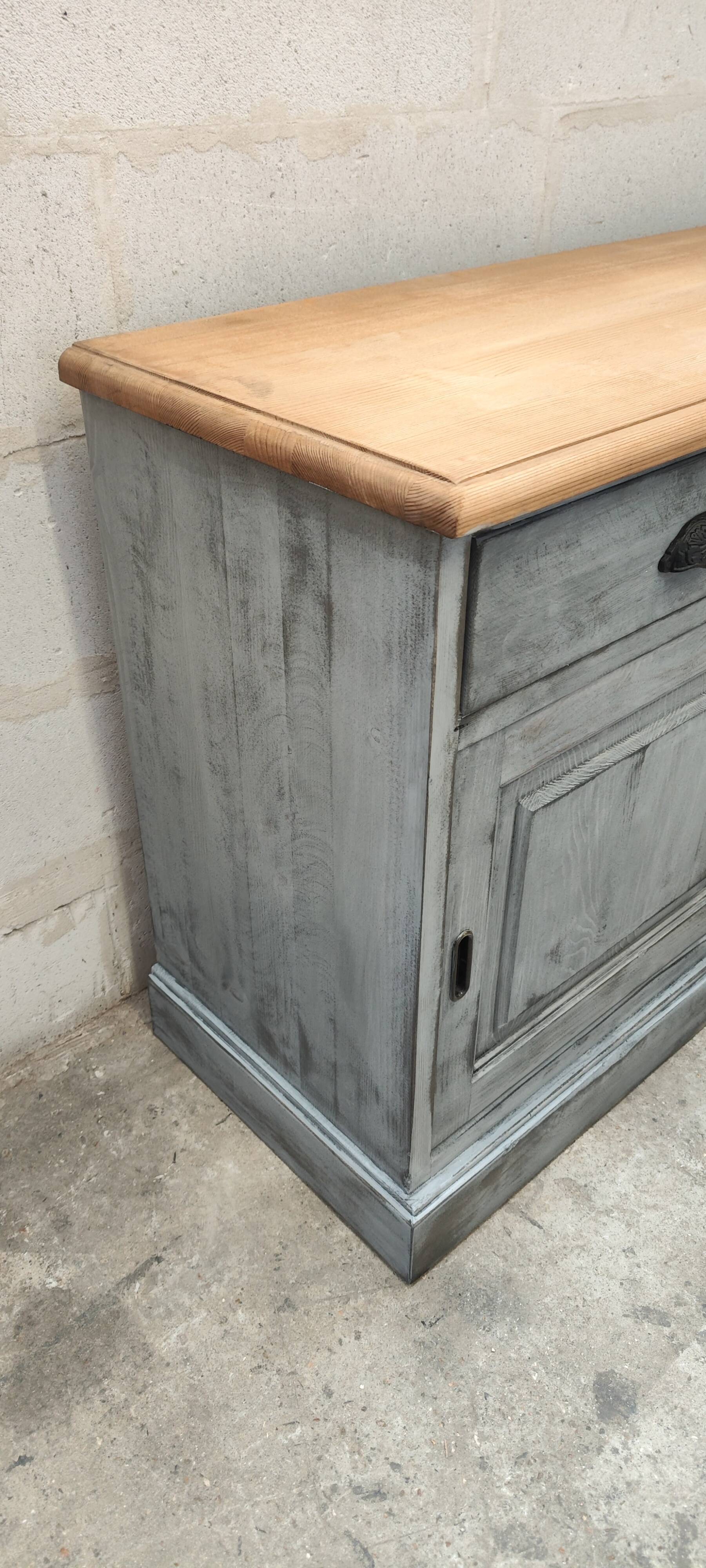 Gray patina furniture with two sliding doors and two drawers
