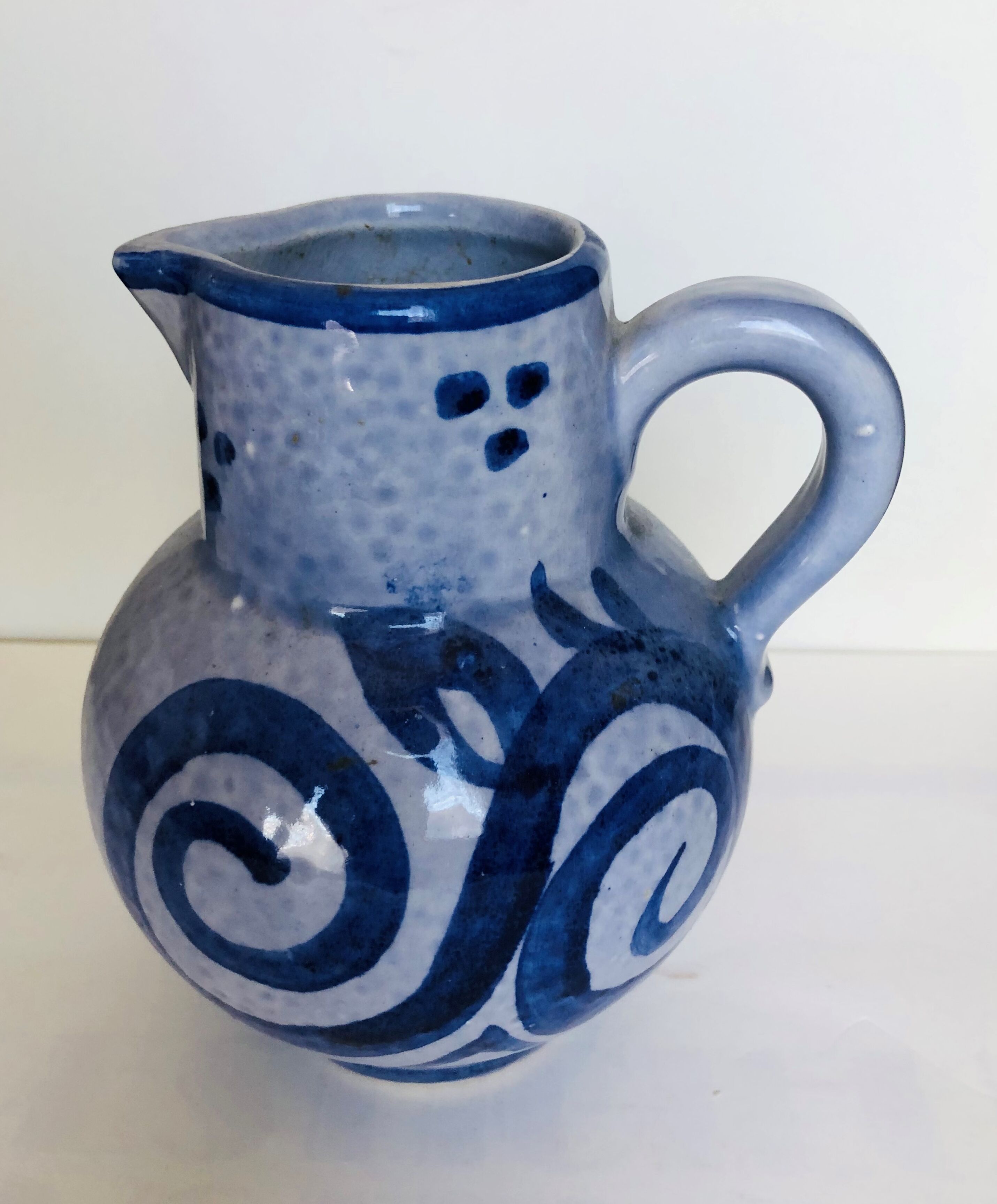 Pitcher in blue glazed stoneware