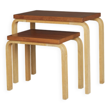 Nested tables model 88 by Alvar Aalto for Artek, 1960s. Set of 2.