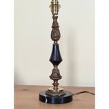 Table lamp base candlestick in chiselled brass and marble base.