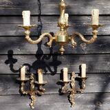French Vintage Louis XV Style Bronze Candlestick & Sconce Set