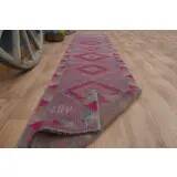 1970s Vintage Turkish Oushak Handmade Wool Cotton Purple Runner Rug 74x355