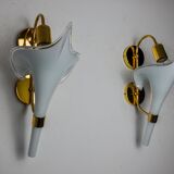 Pair of white fleur-de-lis wall lights, Murano glass, Italy, 1970