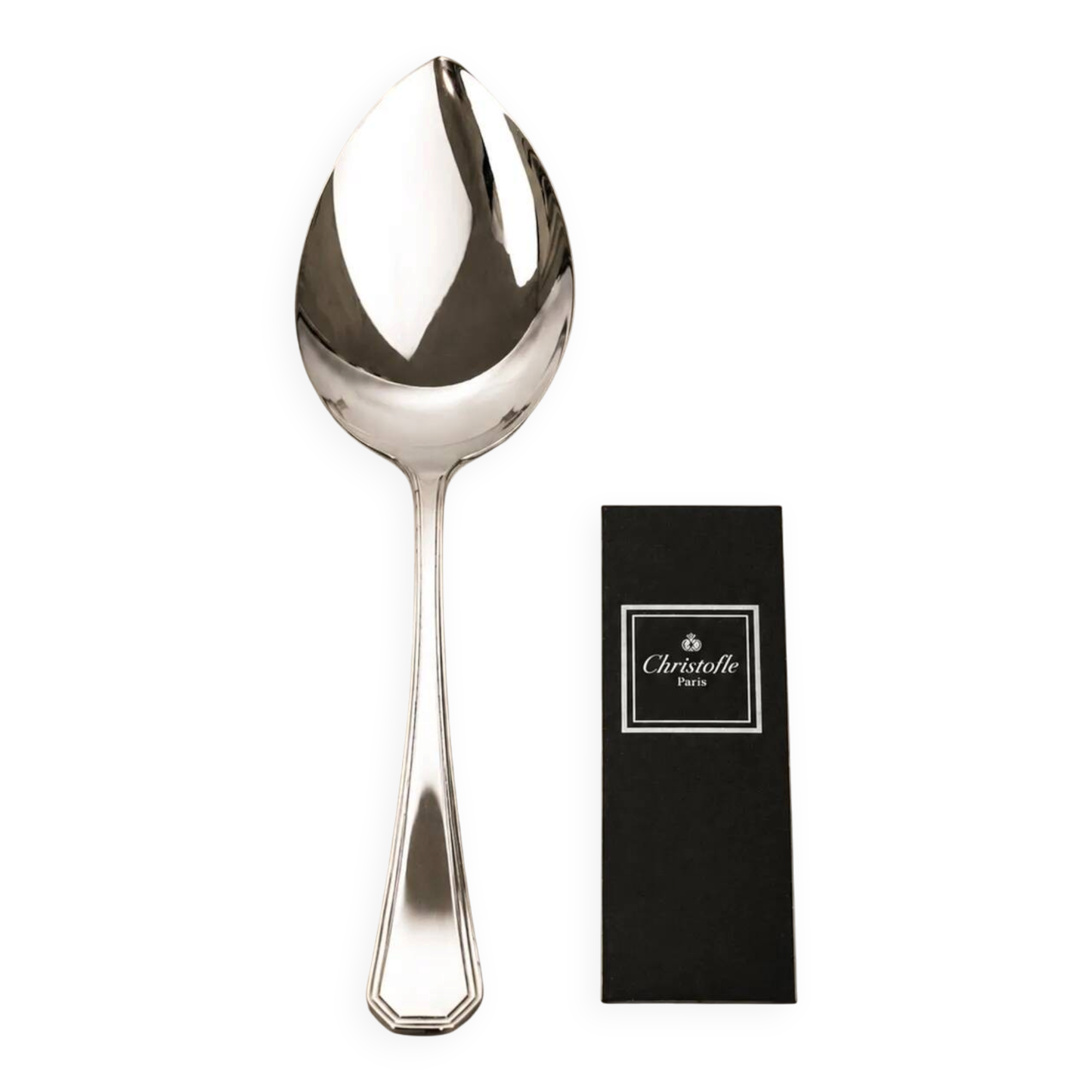 Serving spoon Christofle model America in silver-plated metal, design by Luc Lanel.