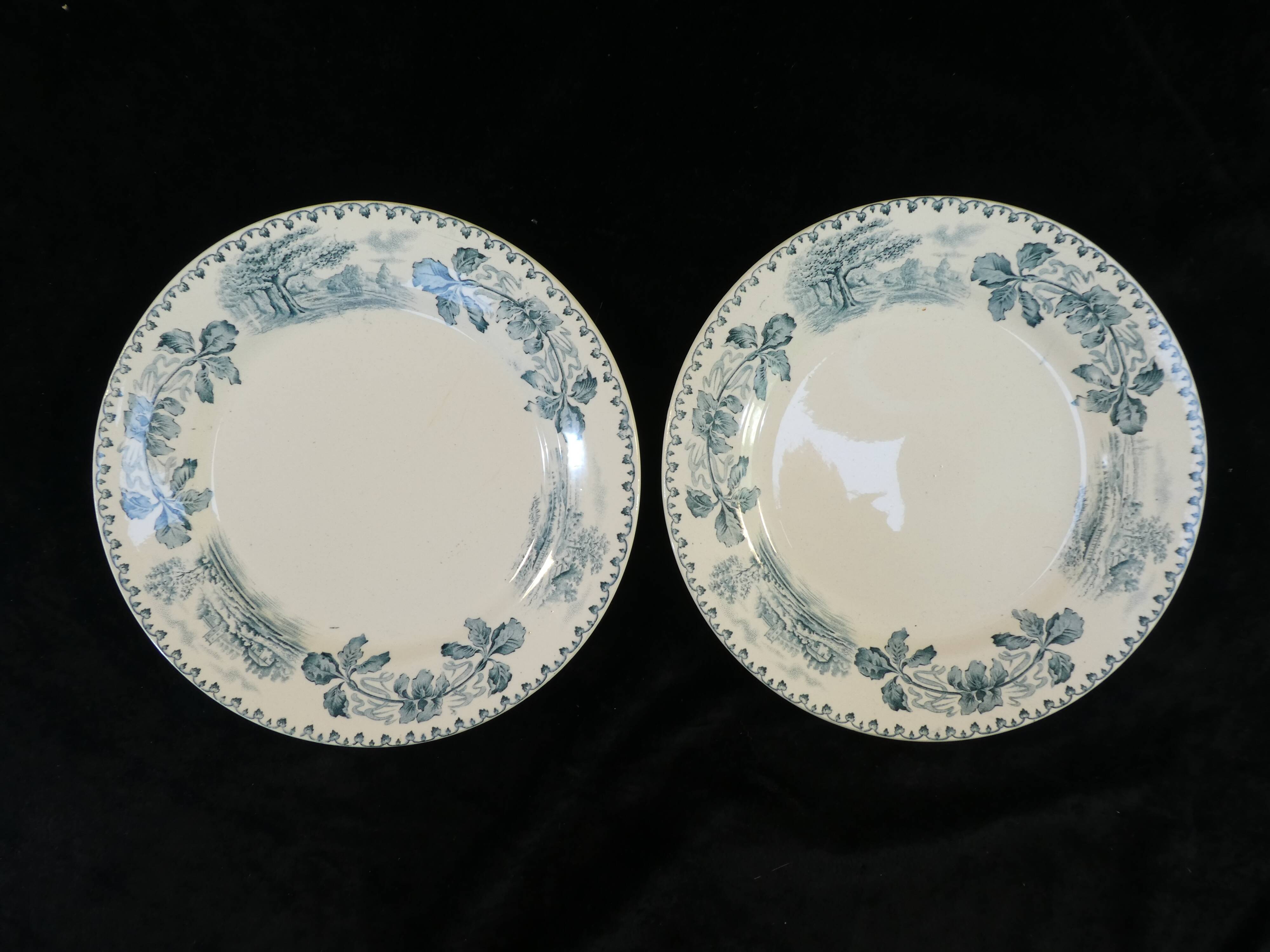 12 flat earthenware plates terre de fer bocage