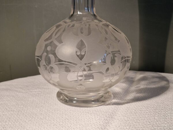 Superbe Carafe ancienne en cristal décor dégagé à l'acide
