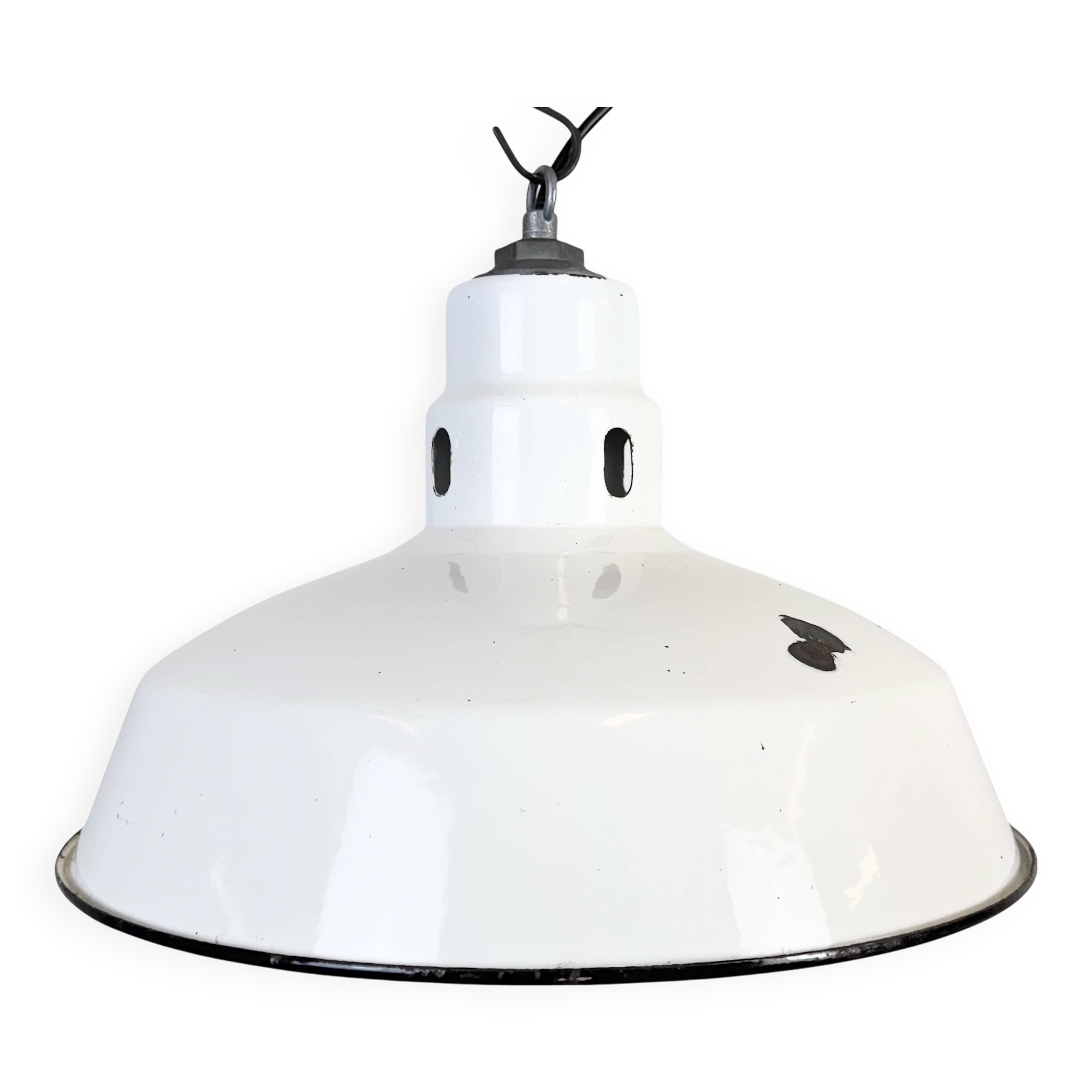 Industrial White Enamel Factory Pendant Lamp from Abolite, 1960s