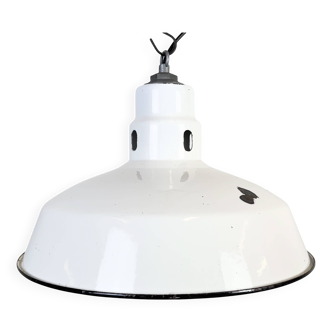 Lampe à suspension industrielle en émail blanc d'Abolite, années 1960