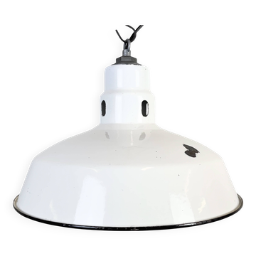 Industrial White Enamel Factory Pendant Lamp from Abolite, 1960s
