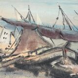 Aquarelle,  tableau vintage encadré, signé