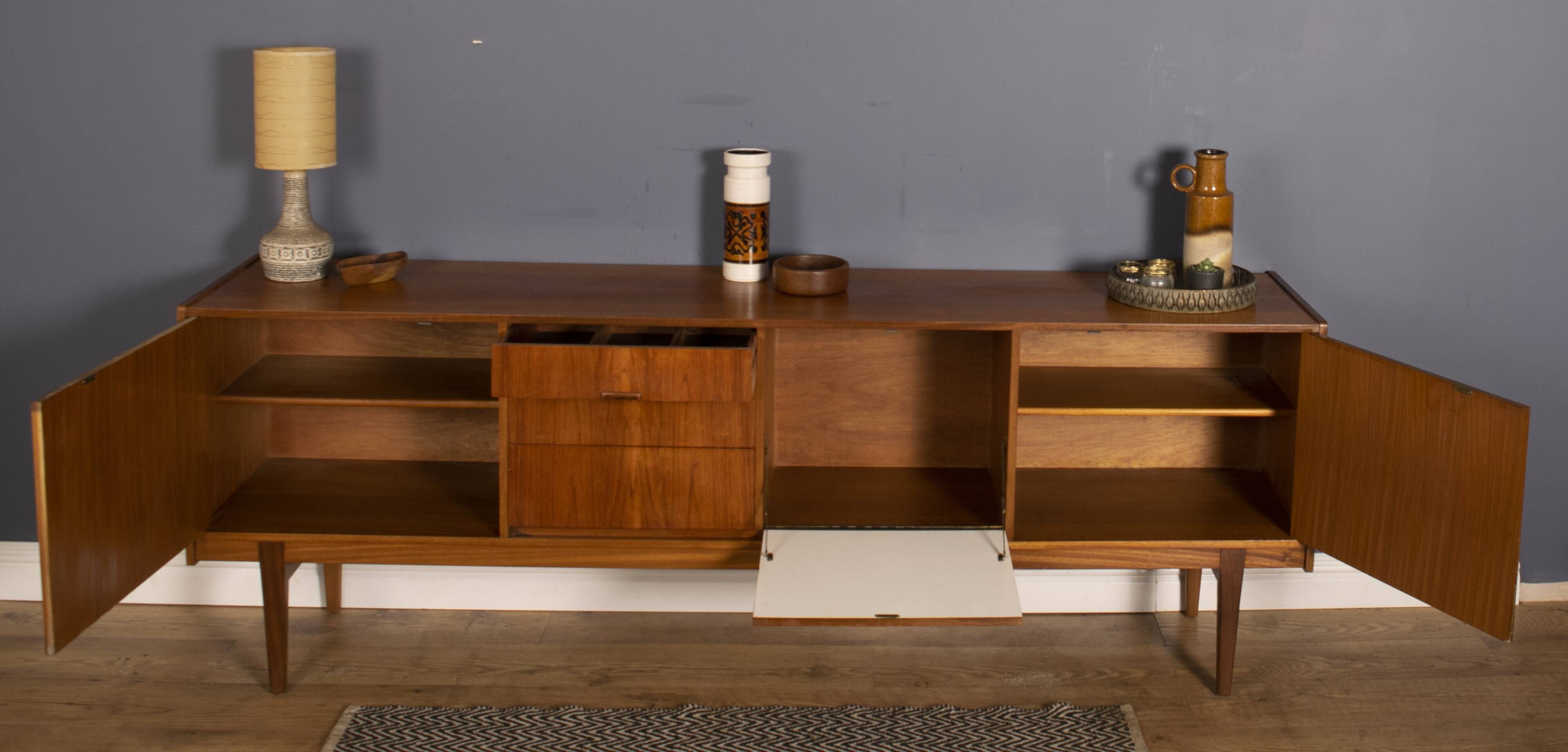 Restored 1960s Retro Long Nathan Corinthian Teak & Rosewood Sideboard