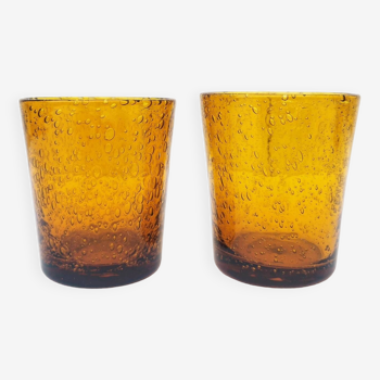 Pair of vintage Biot glassware blown glass glasses