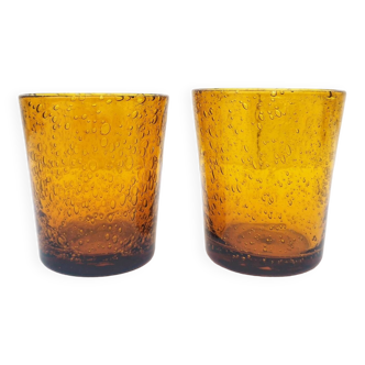 Pair of vintage Biot glassware blown glass glasses