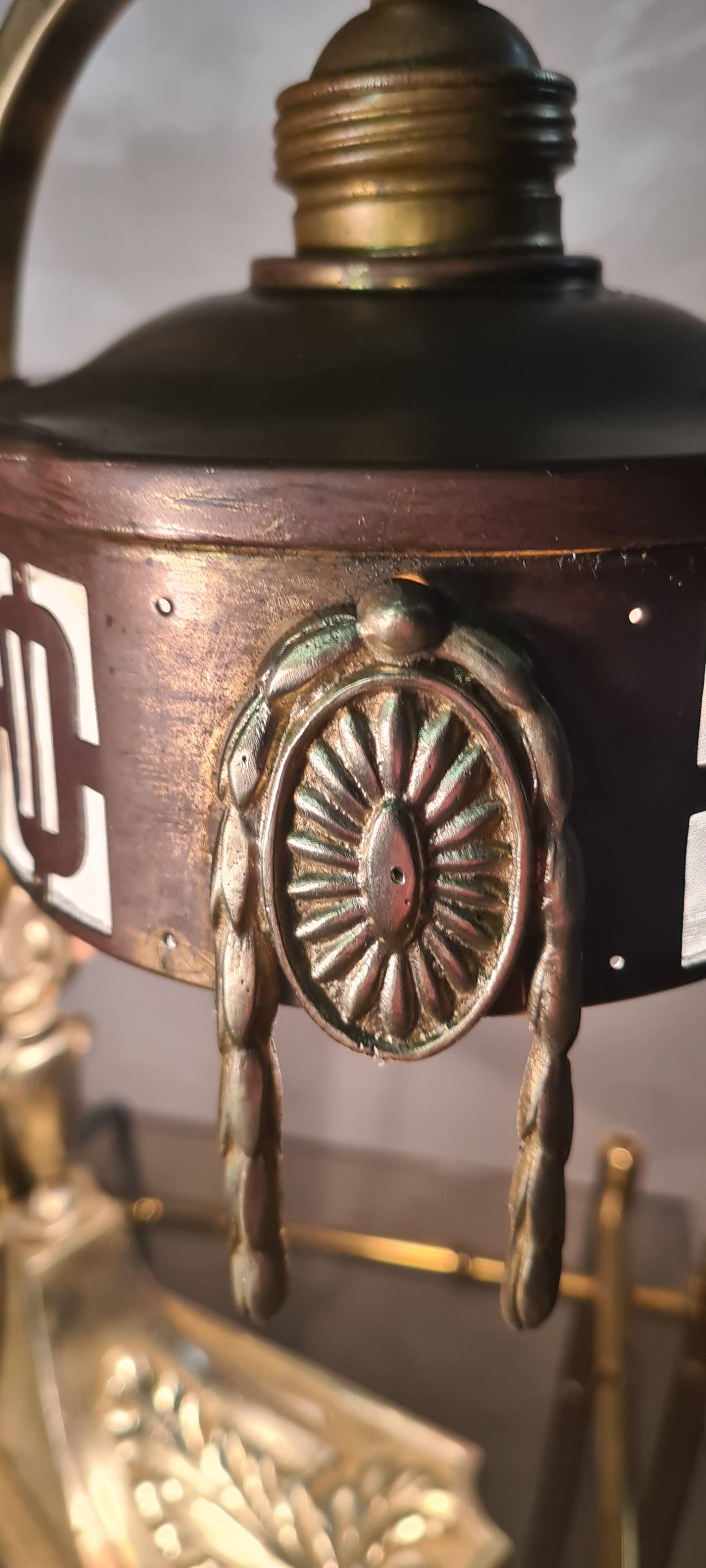 1900 bronze and brass art nouveau lamp, inspired by Napoleon 3, 35x18