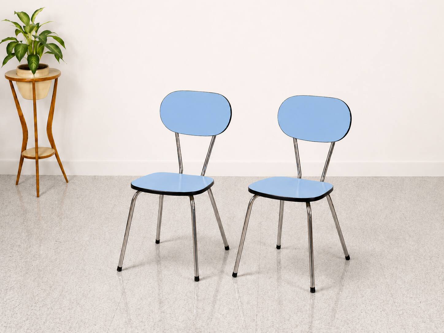 2 sky blue formica chairs - very good vintage condition
