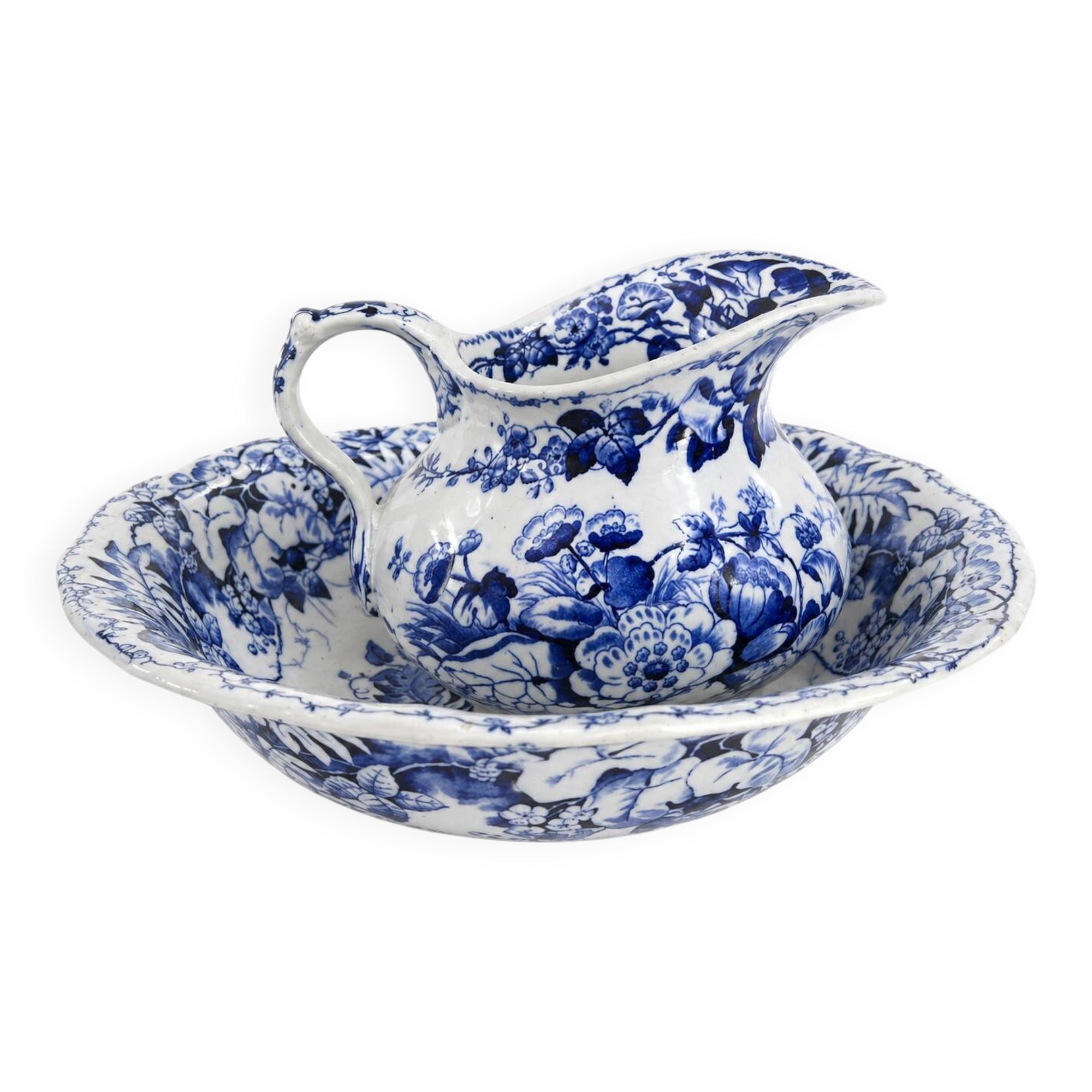 Antique jug and basin set Creil & Montereau Liseron model – earthenware