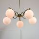 Mid-Century Modern Italian Brass and Opaline Chandelier, 1960