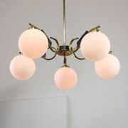 Mid-Century Modern Italian Brass and Opaline Chandelier, 1960
