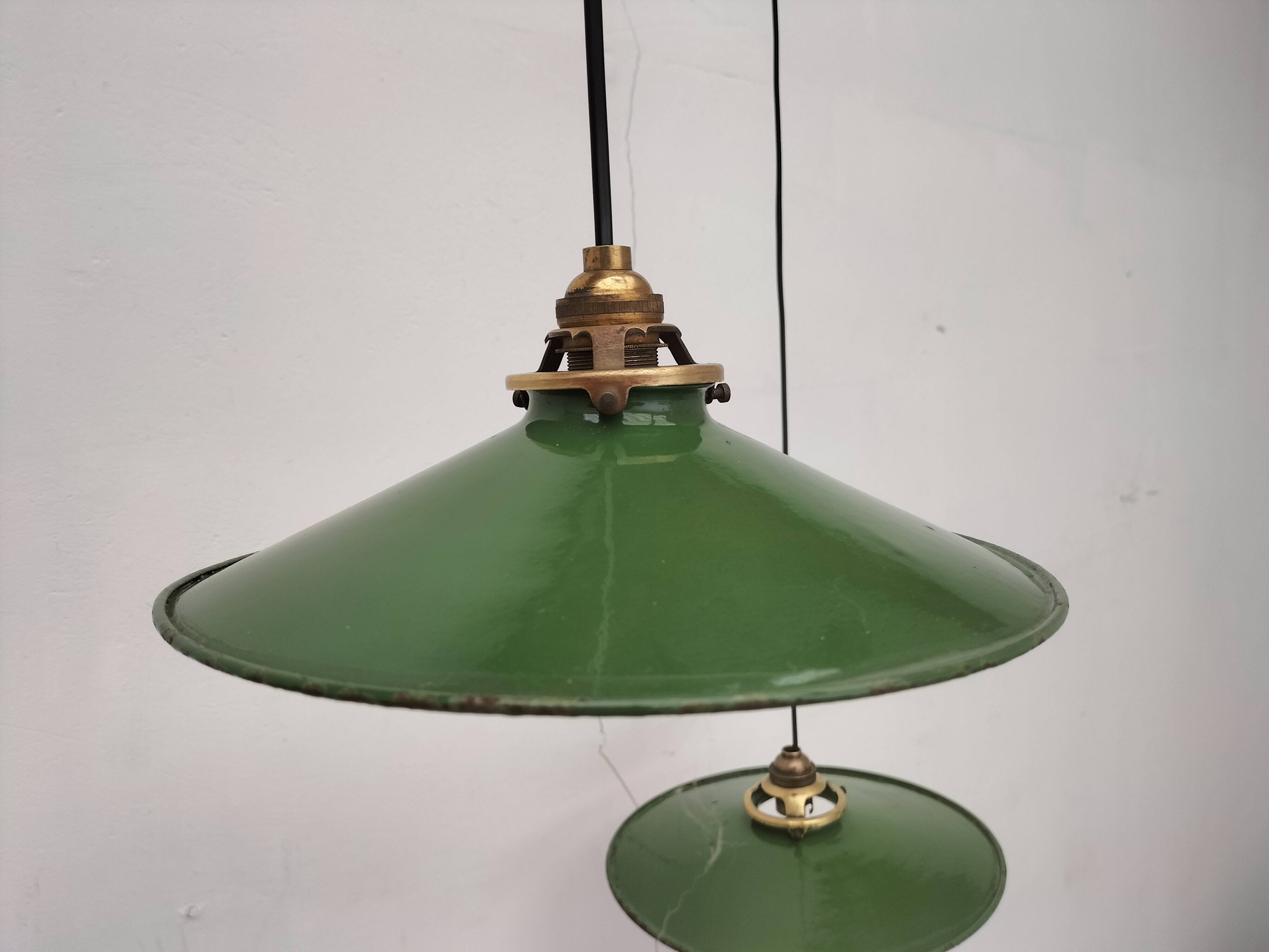 Enameled sheet metal pendant lights