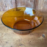 Salad bowl and raviers in tempered glass Vereco amber brown