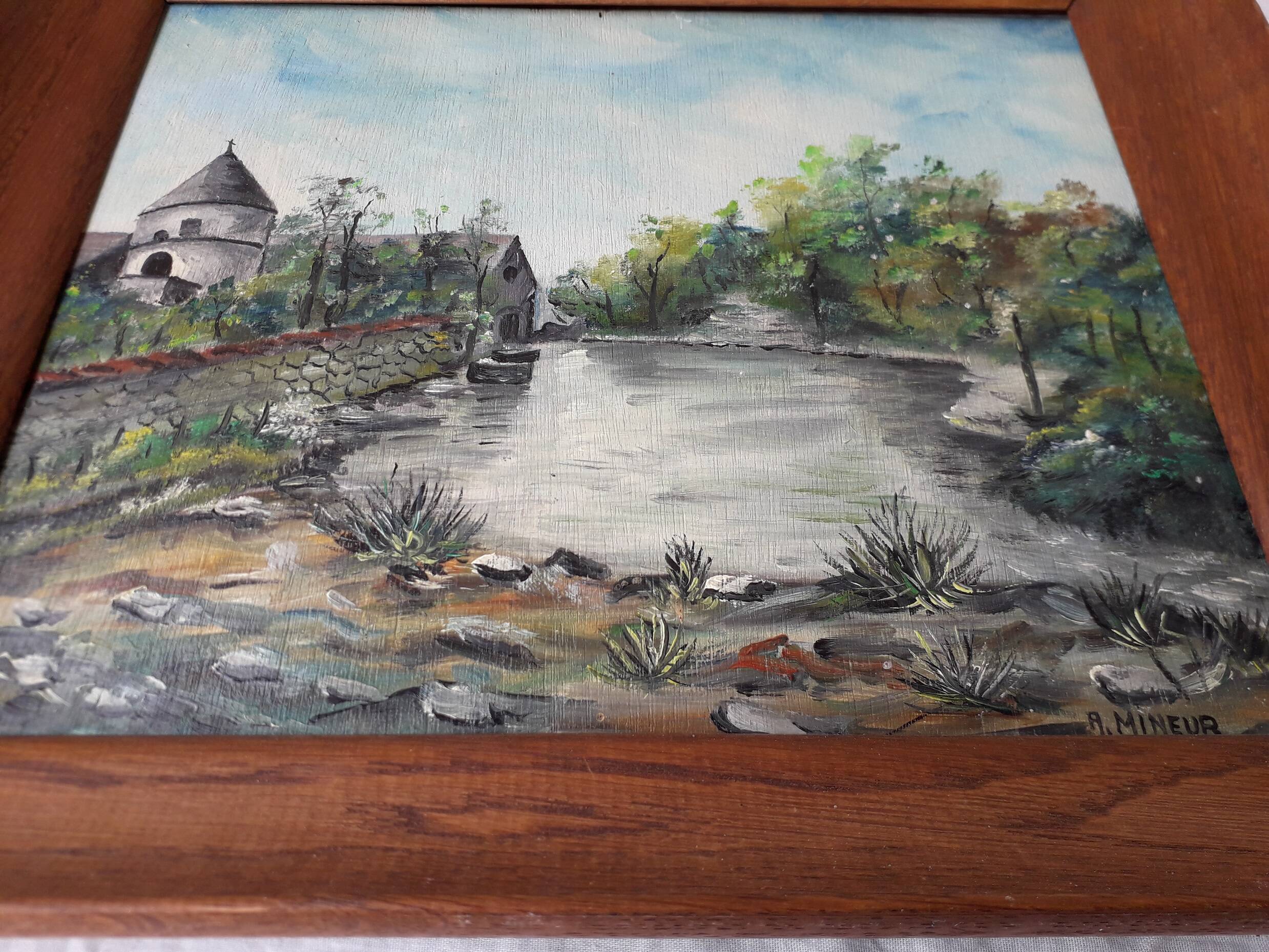 Oil painting on panel, landscape, signed