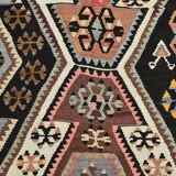 6x9 Wine Red Anatolian Kilim Rug, Faded Pink Oushak Wool Rug, 168x274Cm