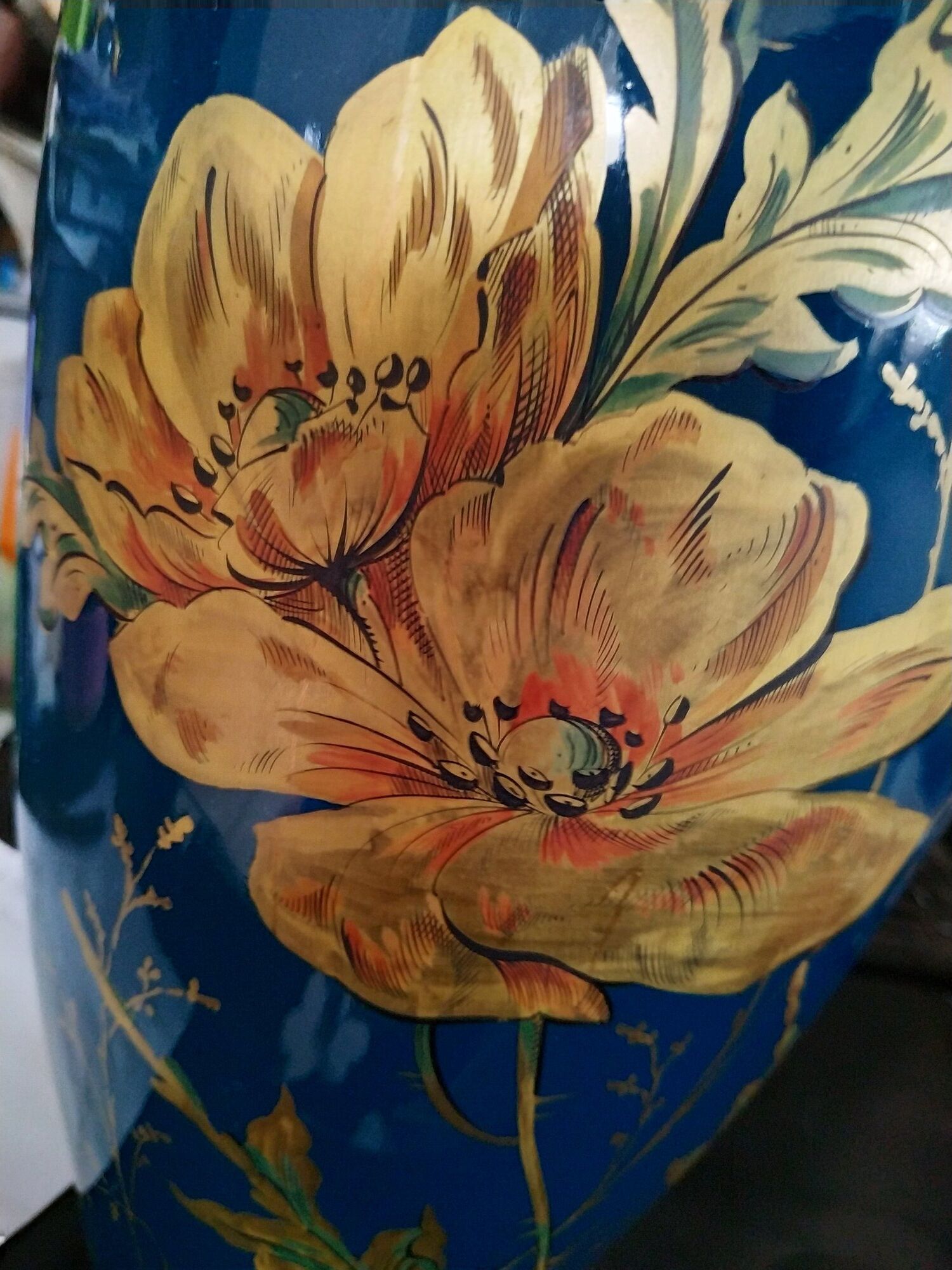 Pair of large vases Jaget and Pinon decoration with poppies 1920