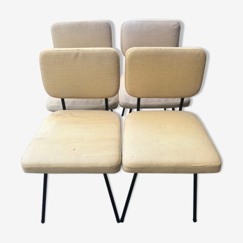 4 chairs andre Simard fabric of yellow origin 1950