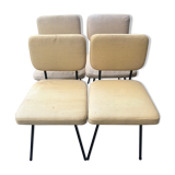 4 chaises andre simard tissu d origine jaune 1950