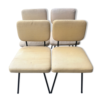 4 chairs andre Simard fabric of yellow origin 1950