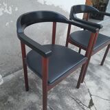 Pair of Scandinavian armchairs in teak and leather