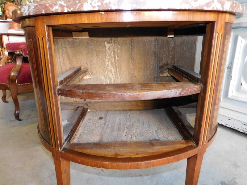 Chest of drawers half moon in marquetry 2 drawers marble top late nineteenth century