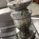 Ceramic candle holder in "Raku" style, blue-grey crackled.
