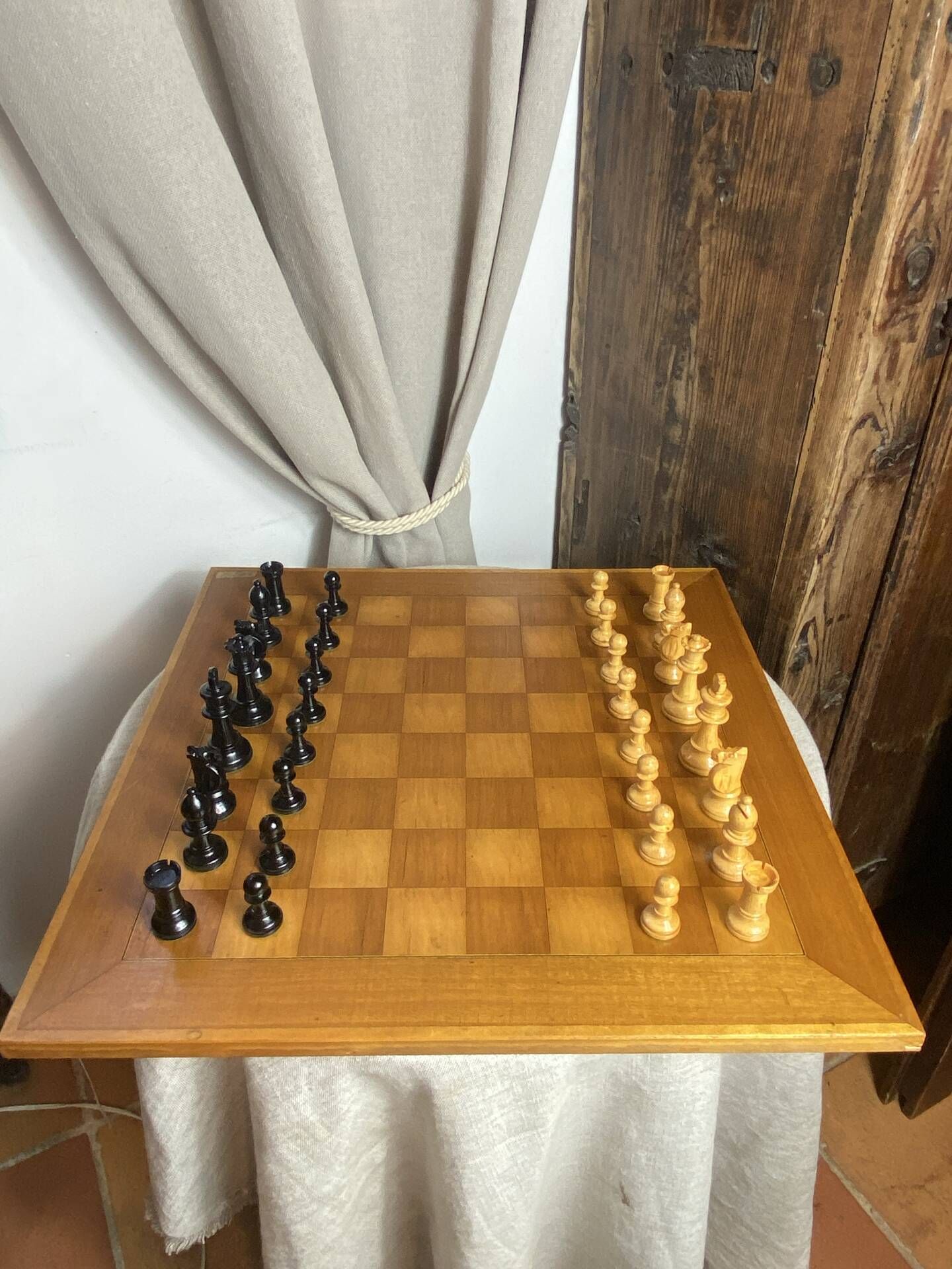 Chess set with wooden board and pieces