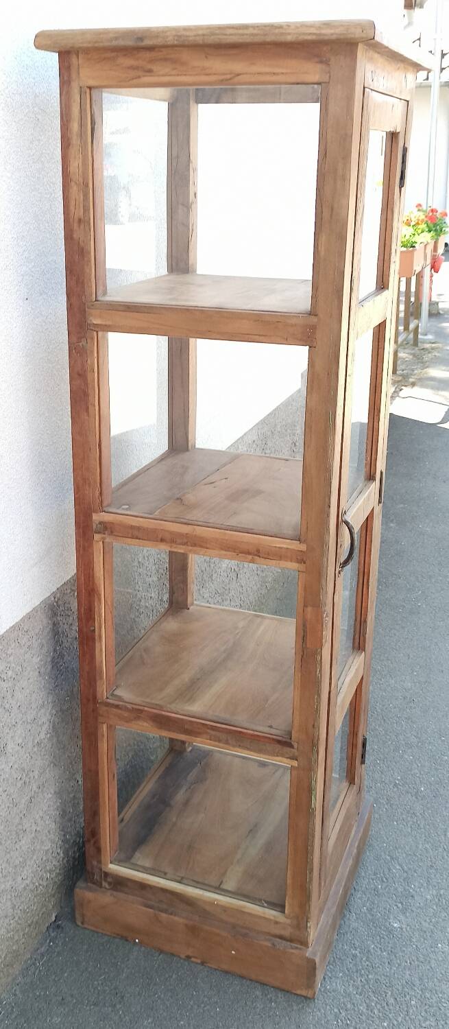 Tall display case in old wood