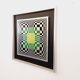 Typical silkscreen painting in kinetic checkerboard on aluminum, Italian abstract design in Vasarely style