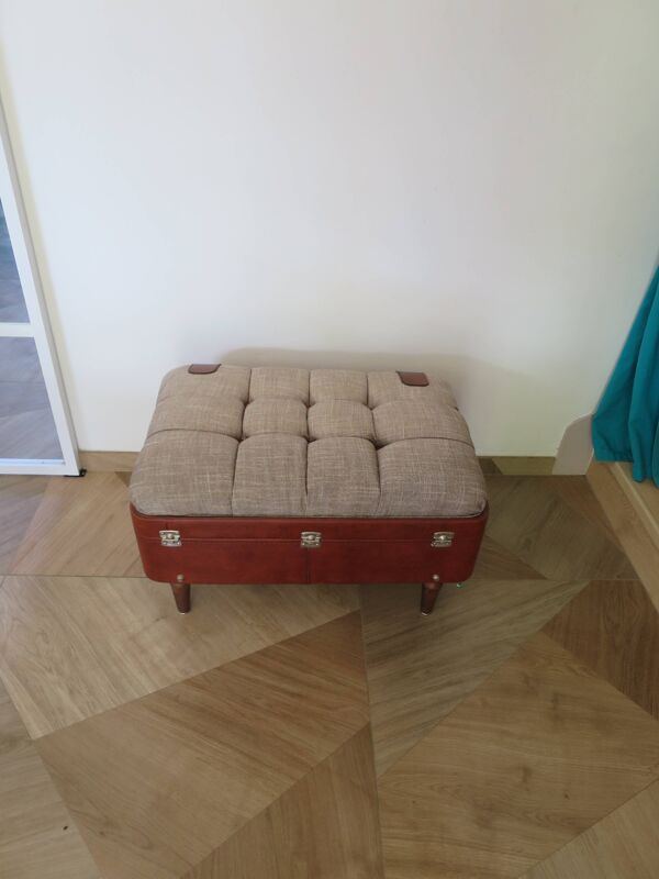 Unique-petit banc vintage-ottoman-tabouret-style colonial - valise