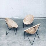 Mid-Century Modern Design Egg Basket Wicker Chairs, Italy, 1950s, Set of 3