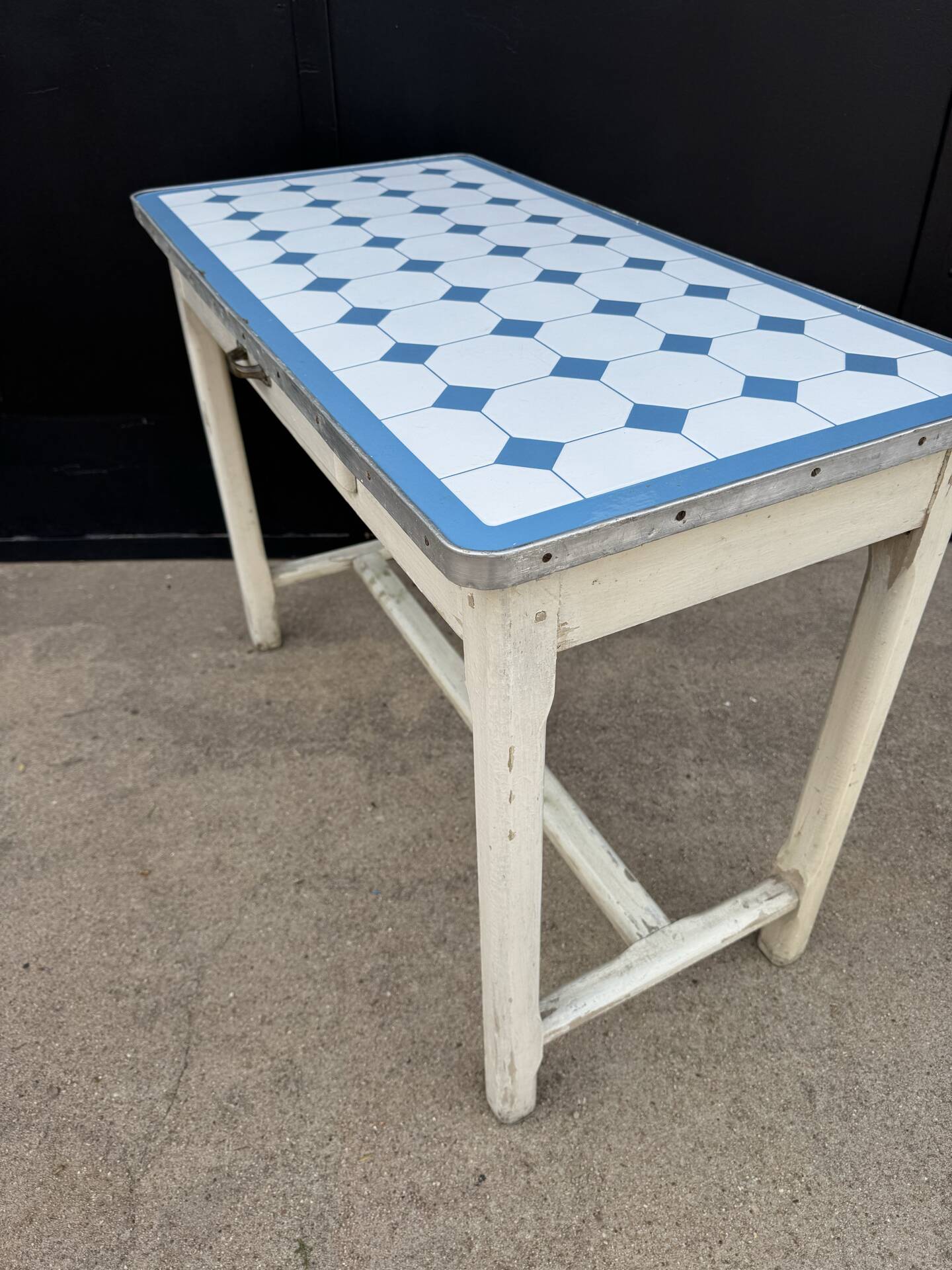Table cuisine bois tôle émaillée années 50