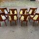 8 chaises gondoles en bois massif et tissu vert et bleu