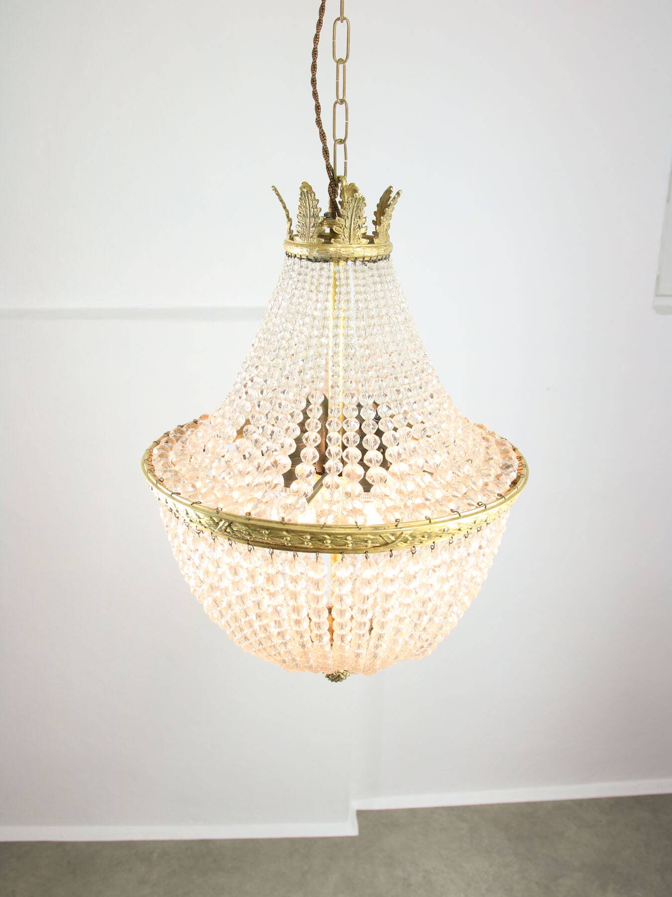 French Empire Crystal and Brass Chandelier, 1940s