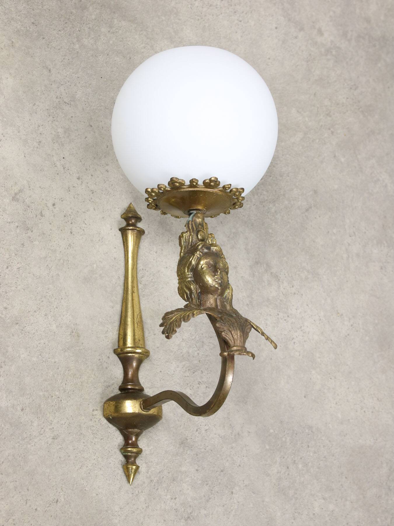 Antique Italian Figural Brass Wall Lamp, set of 2