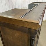 Comptoir de bar en chêne début XXème avec habillage d'époque zinc et étain