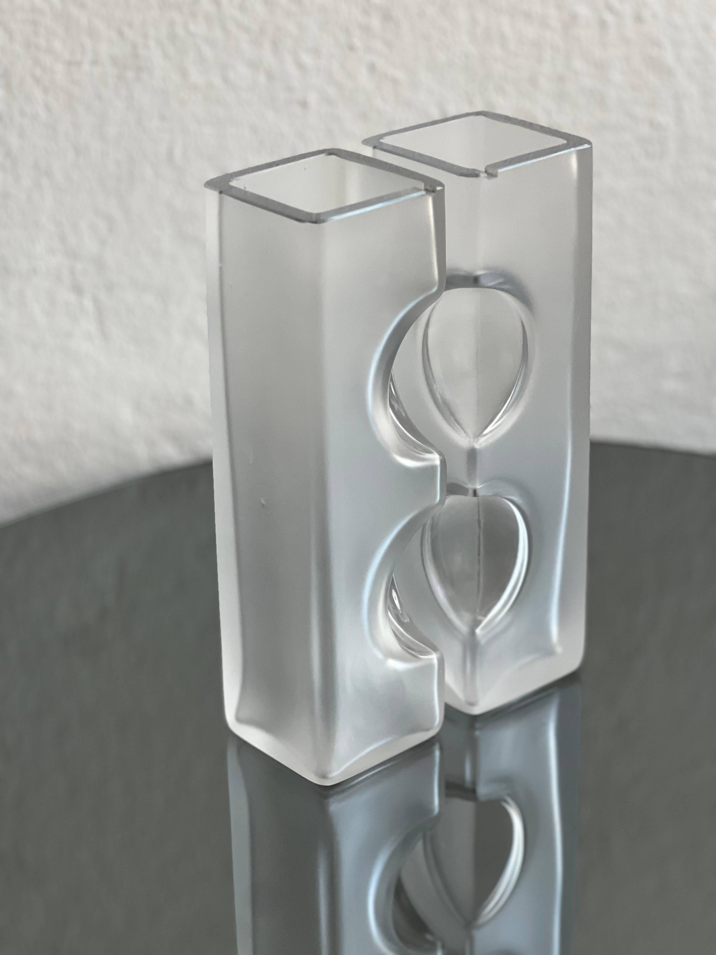 Decorative glass sculpture vases,  1980s clear glass modern bookcase accent