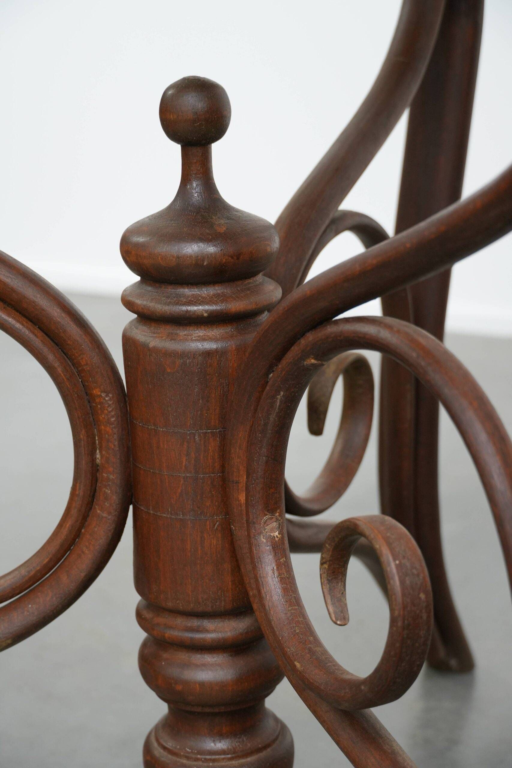 Elegant antique Thonet design side table from the early 20th century with a natural stone top