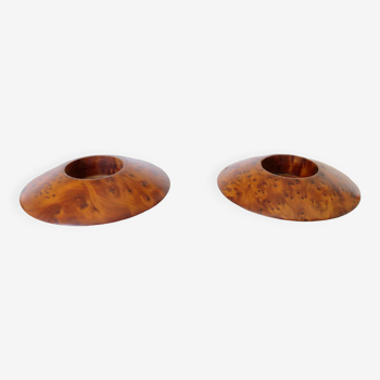 Pair of Scandinavian candlesticks in elm burl