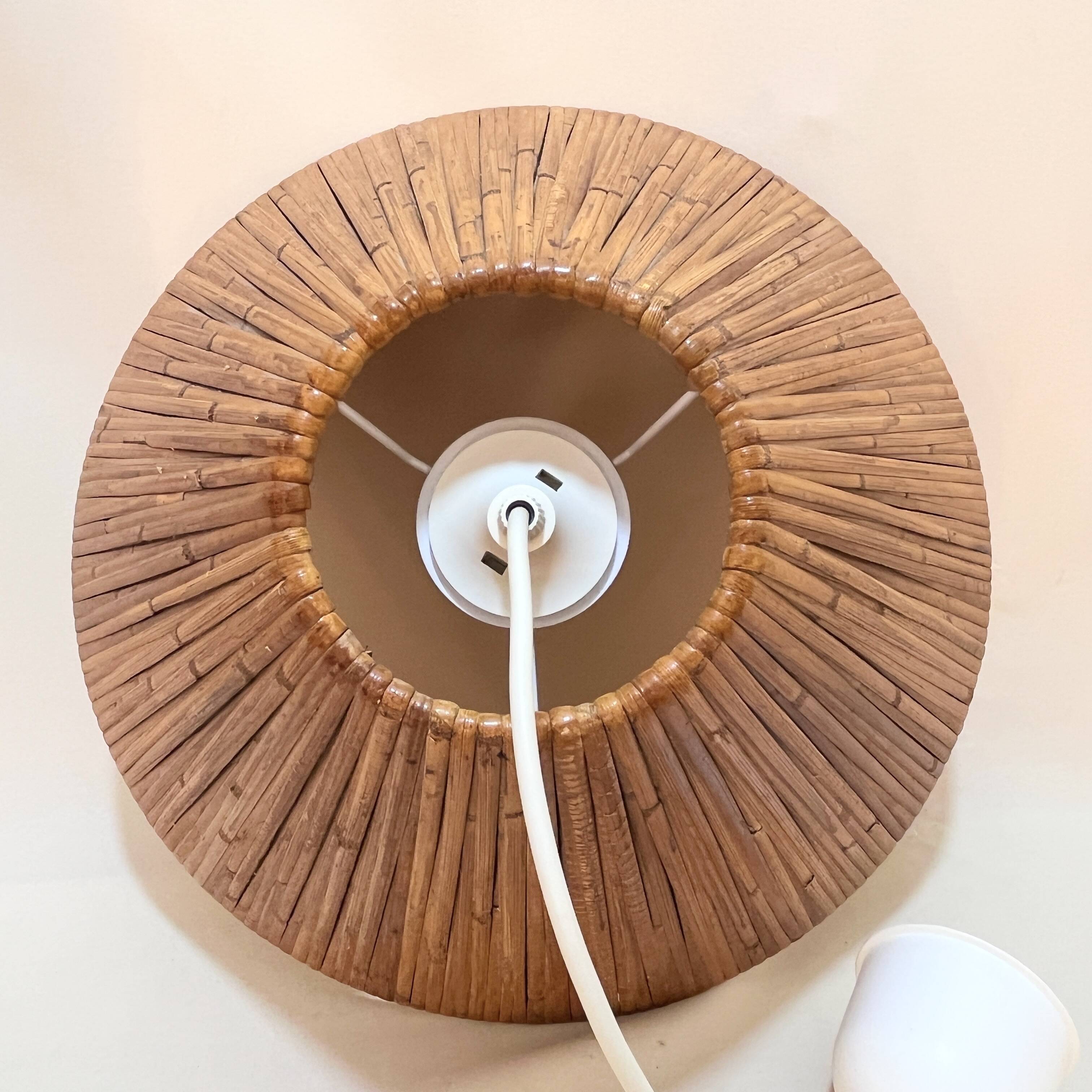 Vintage wicker or rattan conical pendant light from the 70s and 80s, bohemian chic