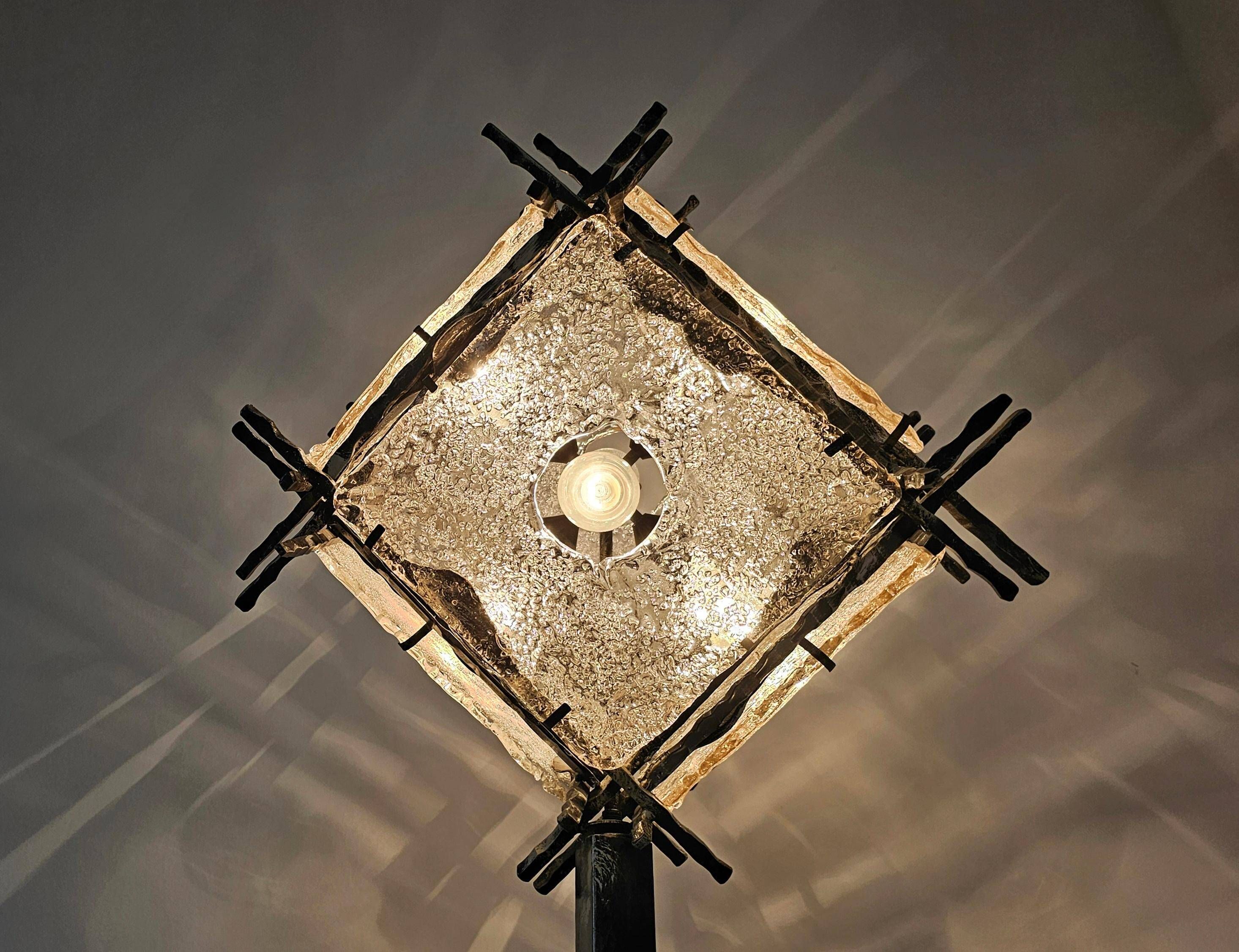 Brutalist floor lamp with Murano glass panels by Longobard.